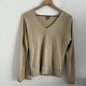 Ann Taylor Petite Merino Wool Blend Metallic Bell Sleeve V Neck Top Small Petite